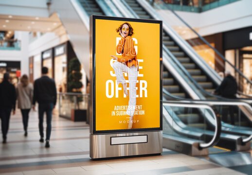 Digital standee in shopping mall lobby