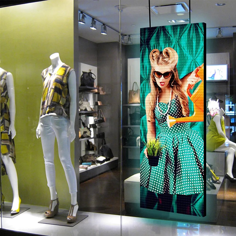 LED poster display in fashion store window